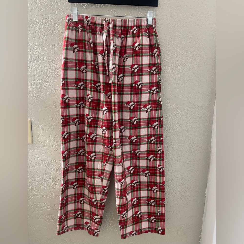 Buc-eeโs Cozy Holiday Plaid Pajama Pants with Santa Hat Design Sizeโ Small